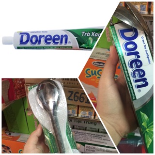 Kem đánh răng Doreen trà xanh 200g TẶNG VÁ VÀ MUỖNG (THÌA)