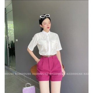 Áo sơ mi cổ đức túi hộp cộc tay
