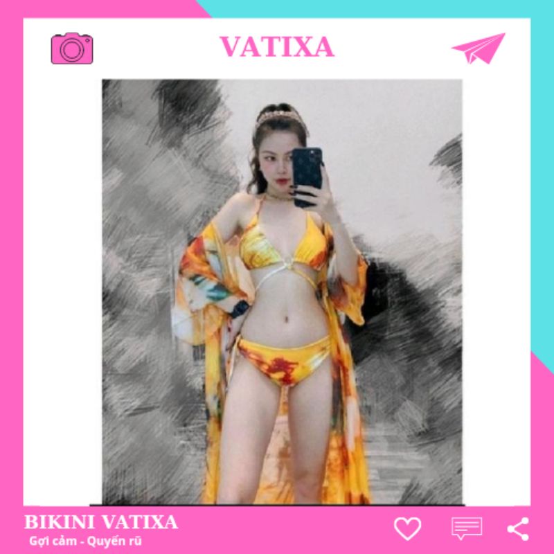 Bikini Đồ Bơi Hai Mảnh Kèm Aó Choàng Họa Tiết Lửa Sexy VATIXA BKN110