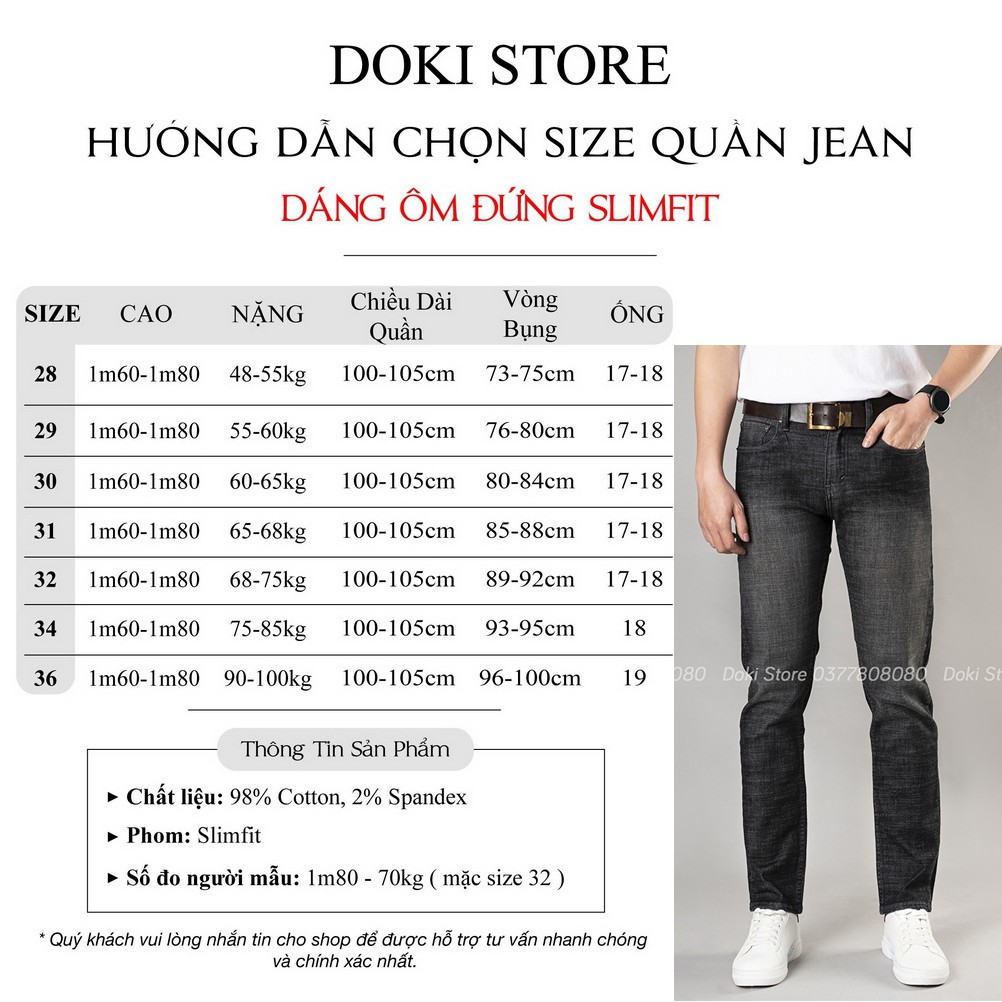 Quần Jean Nam Cao Cấp Màu Xám, Quần Bò Nam Chất Vải Co Giãn Thoải Mái, DOKI DK-12