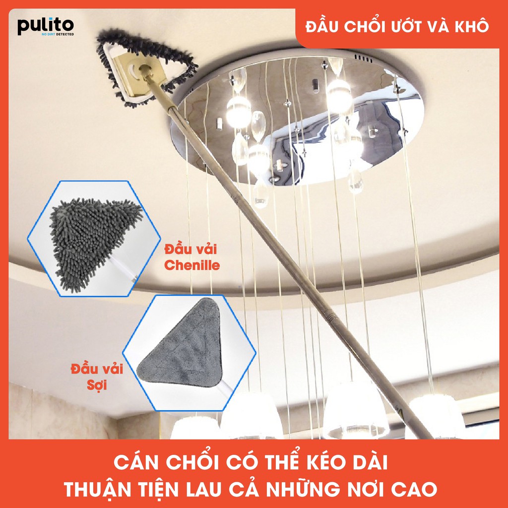 Chổi lau đa năng - Cây lau kính tam giác xoay 180 độ cỡ lớn cán dài tối đa 1m90