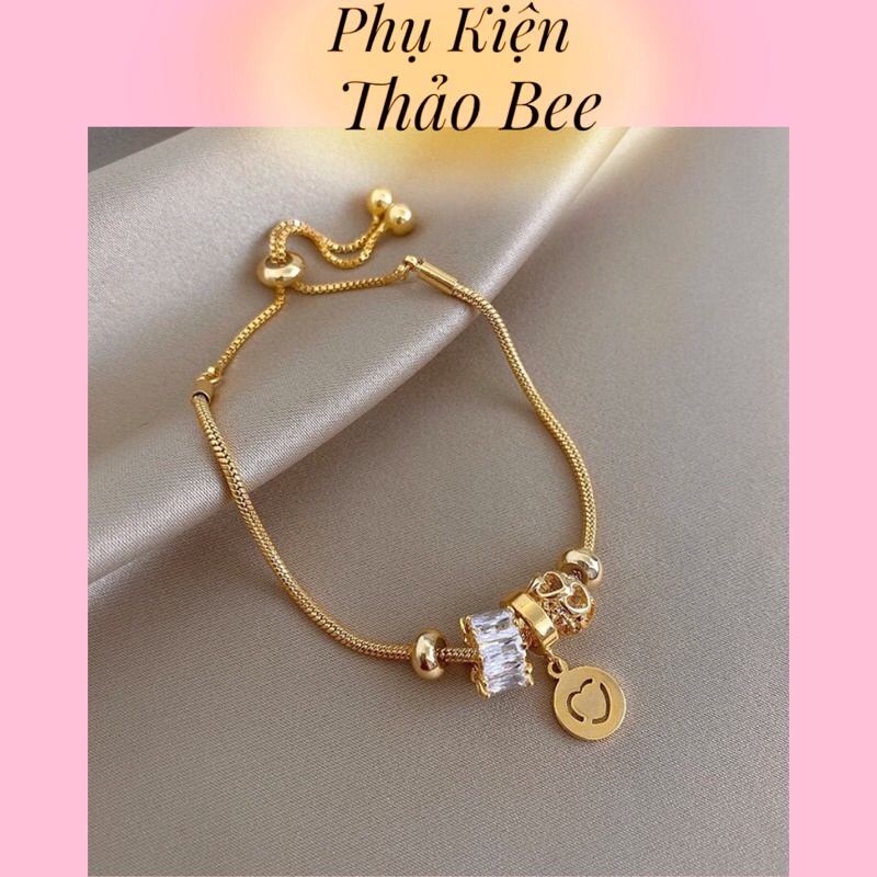 Vòng tay rút dây nữ mạ vàng mix hạt charm đơn giản phong cách nàng thơ VT-003