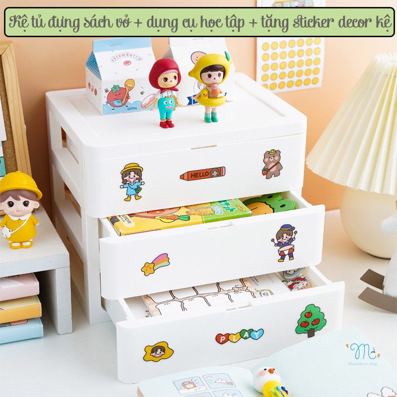 Kệ tủ 2 tầng có ngăn kéo đựng văn phòng phẩm + tặng sticker decor kệ