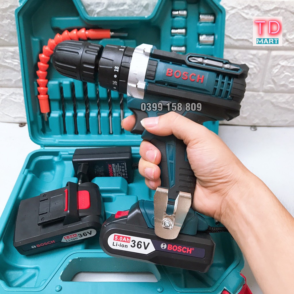 Máy Khoan pin 36v Bosch 3 Chức năng Có Búa Tặng Kèm Bộ Phụ Kiện 24 Chi Tiết