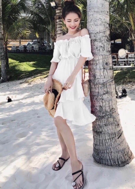 [Mã FAGREEN1505 giảm 10% tối đa 30K đơn 99K] Đầm vàng trễ vai bèo lai (kèm hình thật) | BigBuy360 - bigbuy360.vn