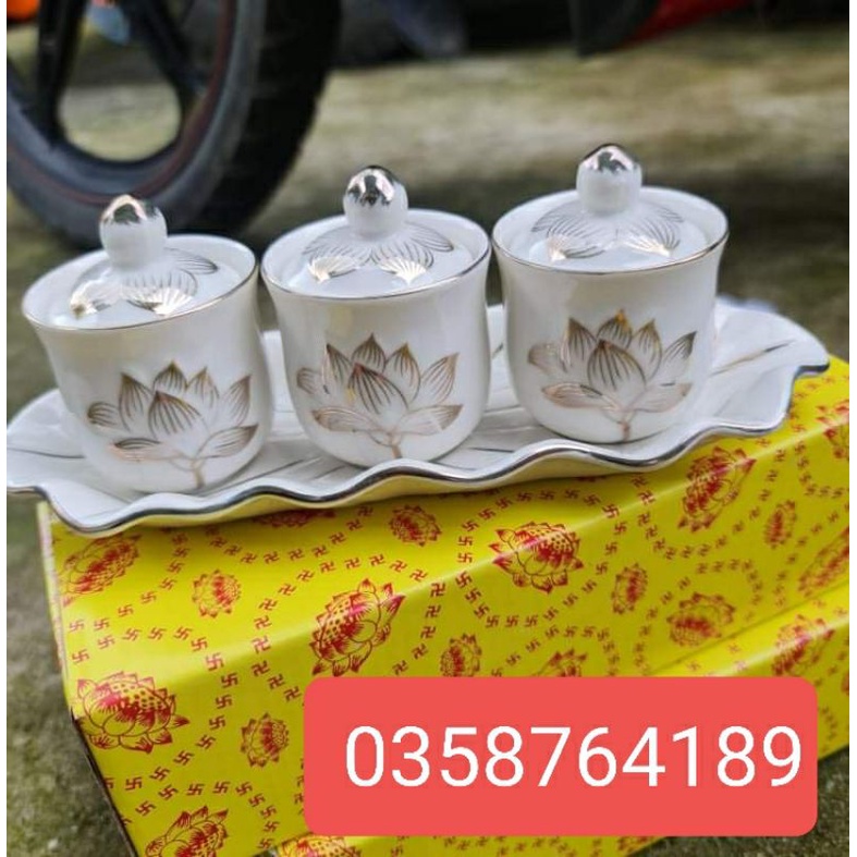 Chung cúng nước 3 ly và 5 ly hàng bạch ngọc cao cấp -có nắp