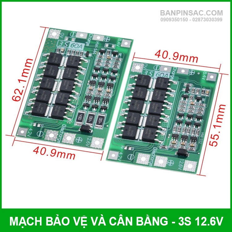 Mạch bảo vệ cân bằng pin Li-ion 18650 3S 12.6V 60A BMS Balance