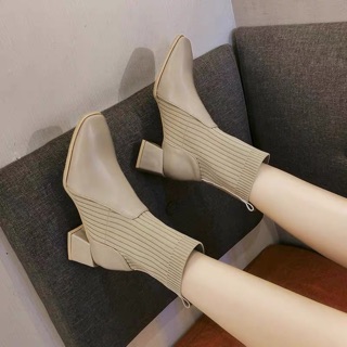 Ảnh thật/ORDER: Boot len bọc da gót vuông 5cm
