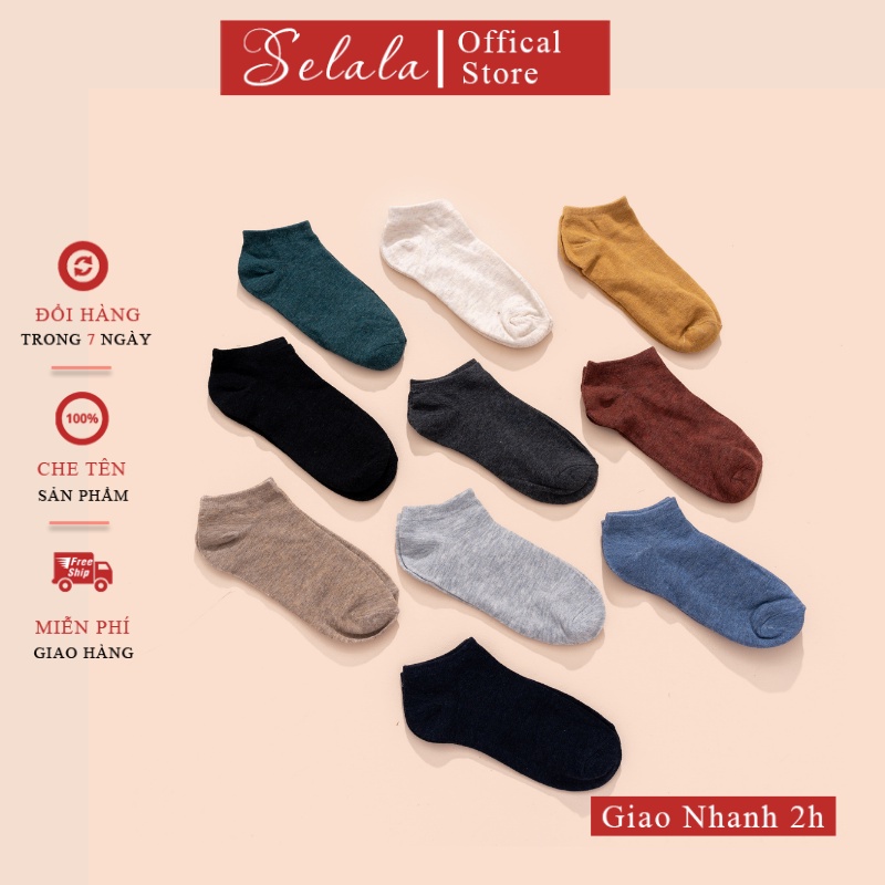 COMBO 10 Đôi Tất Nam Nữ Selala Cotton Cổ Ngắn Co Giãn Thông Thoáng TC03