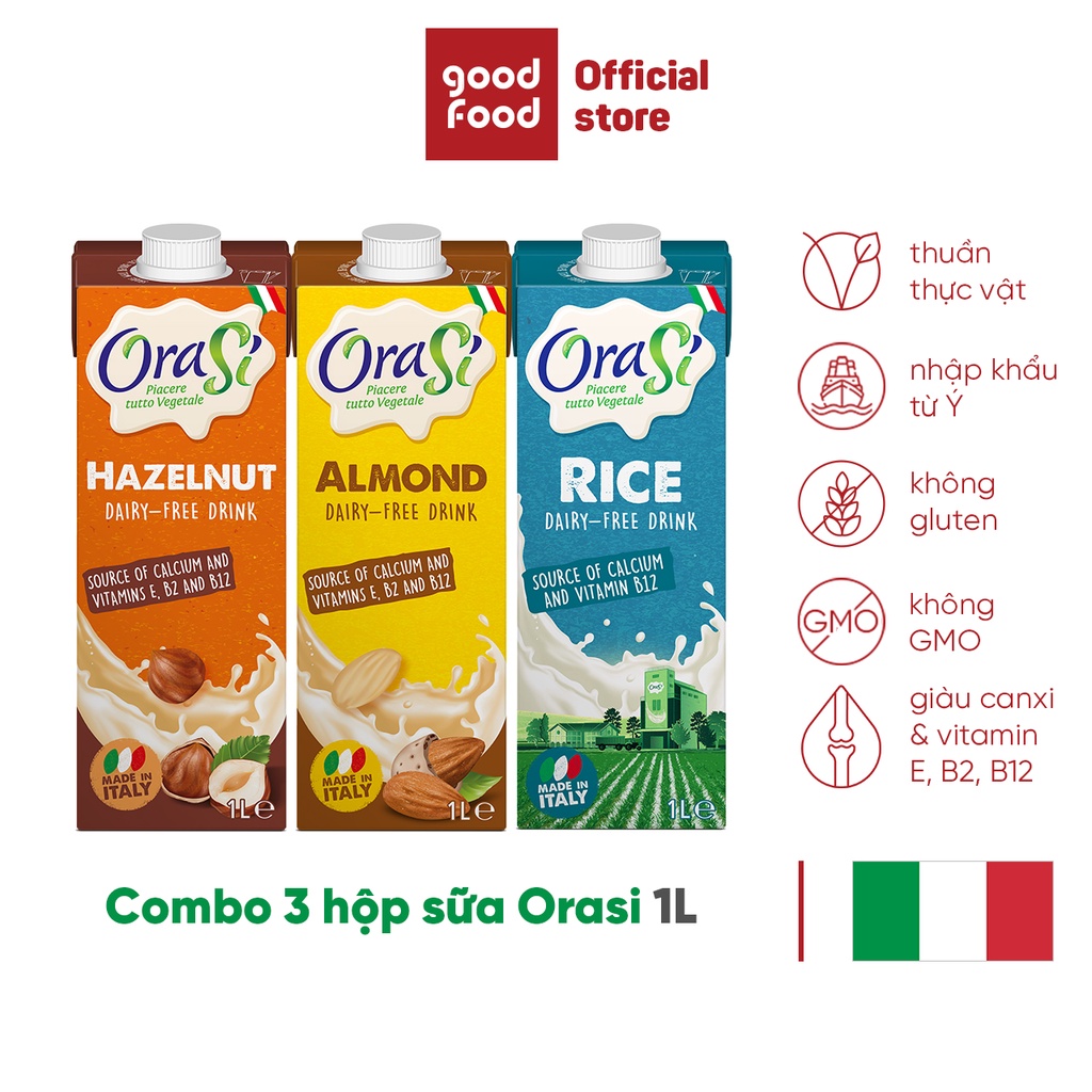 [Mã FMCGMALL giảm 8% đơn từ 250K] Combo 3 hộp sữa hạt Orasi 1L Haze + Almond + Rice