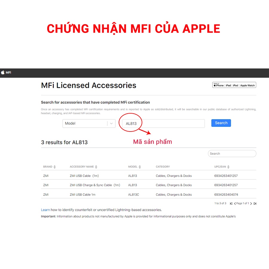 Cáp sạc nhanh Lightning Xiaomi ZMI, chứng nhận MFI dài 1m - AL813