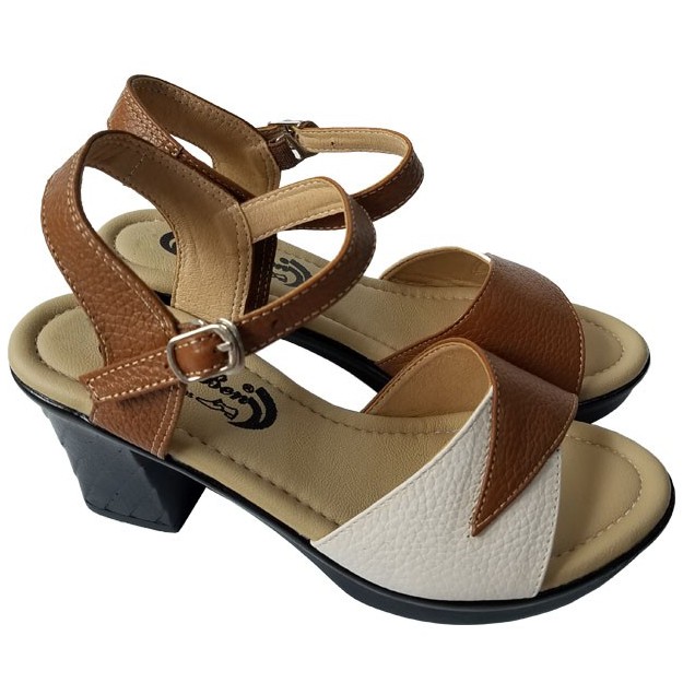 Giày sandal cao gót nữ da bò BIGBEN cao 7 phân GCG76