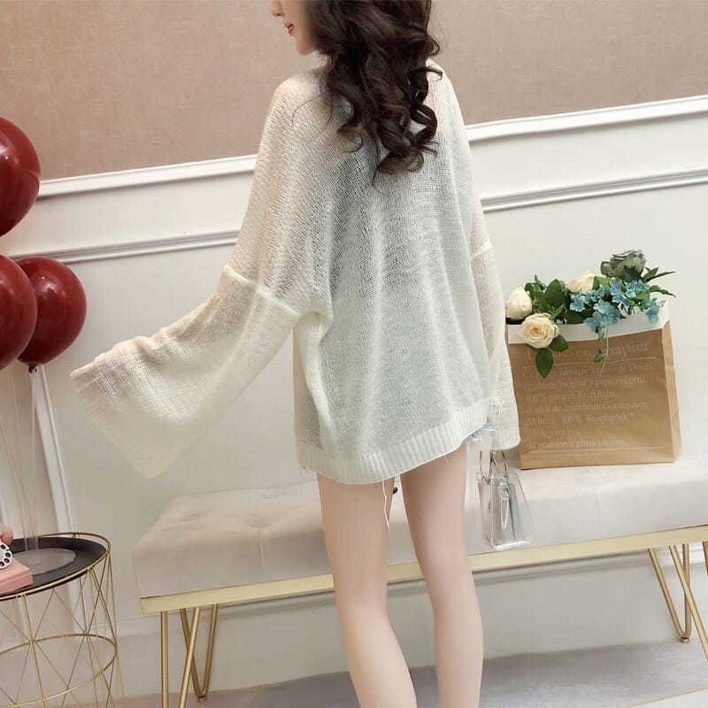 Áo Khoác Cardigan Len Mỏng Cho Nữ Phong Cách Hàn Quốc Sexy Mẫu Mới 2021