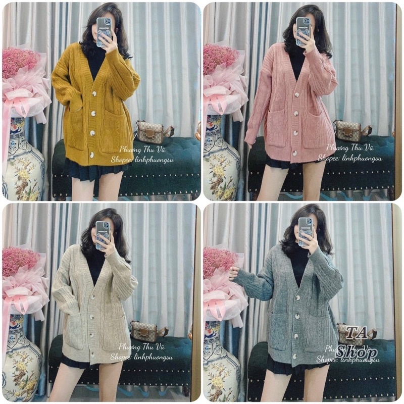 Áo khoác cadigan len thừng Quảng châu hai túi