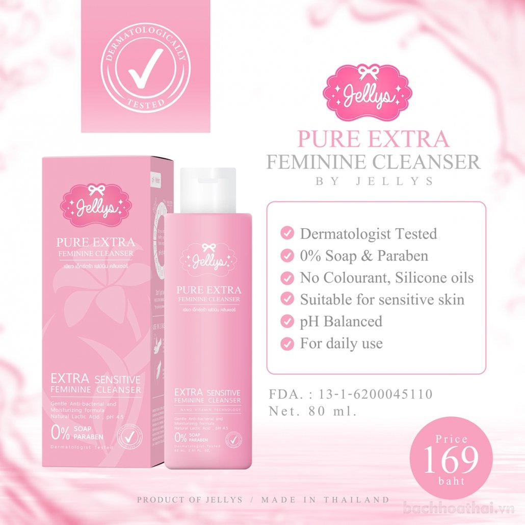 Dung dịch vệ sinh Jellys Pure Extra Feminine Cleanser (Thái Lan)