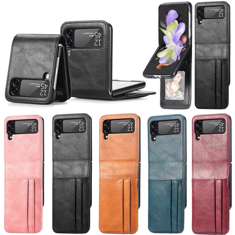 Leather Case For Samsung Galaxy Z flip 4 Multi Card Cover folding screen Mobile Phone shell