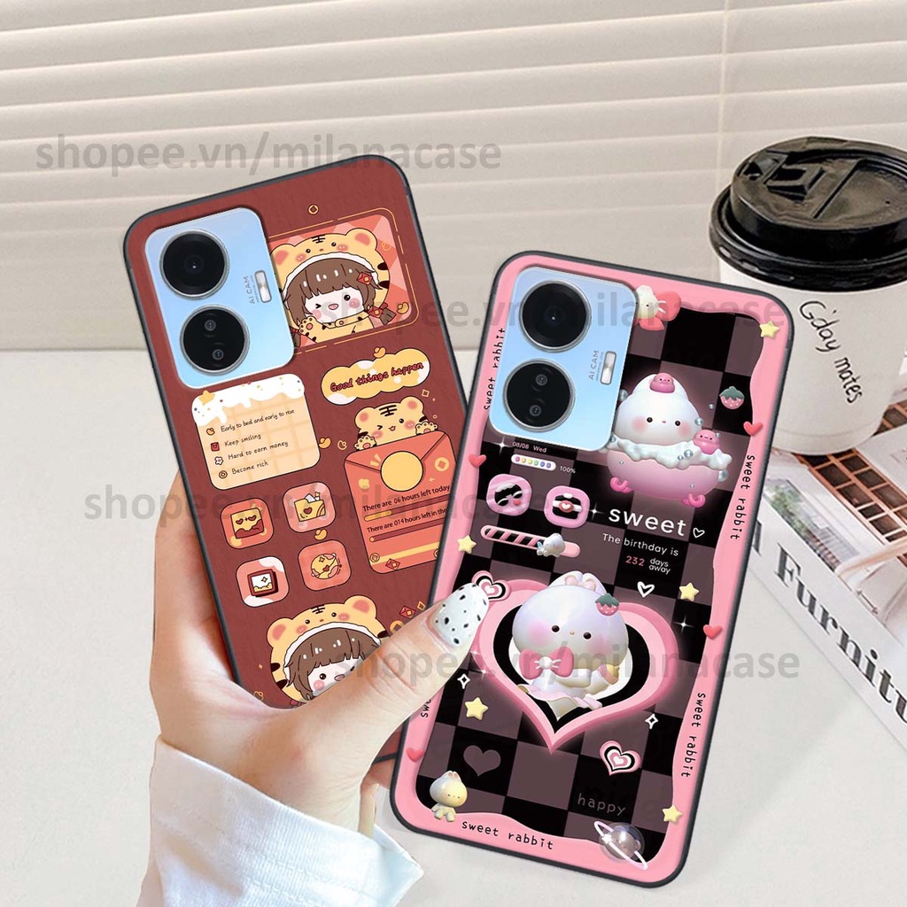 Ốp Vivo Y55 2022 hình đồng hồ icon gấu mèo cute cực dễ thương ngộ nghĩnh