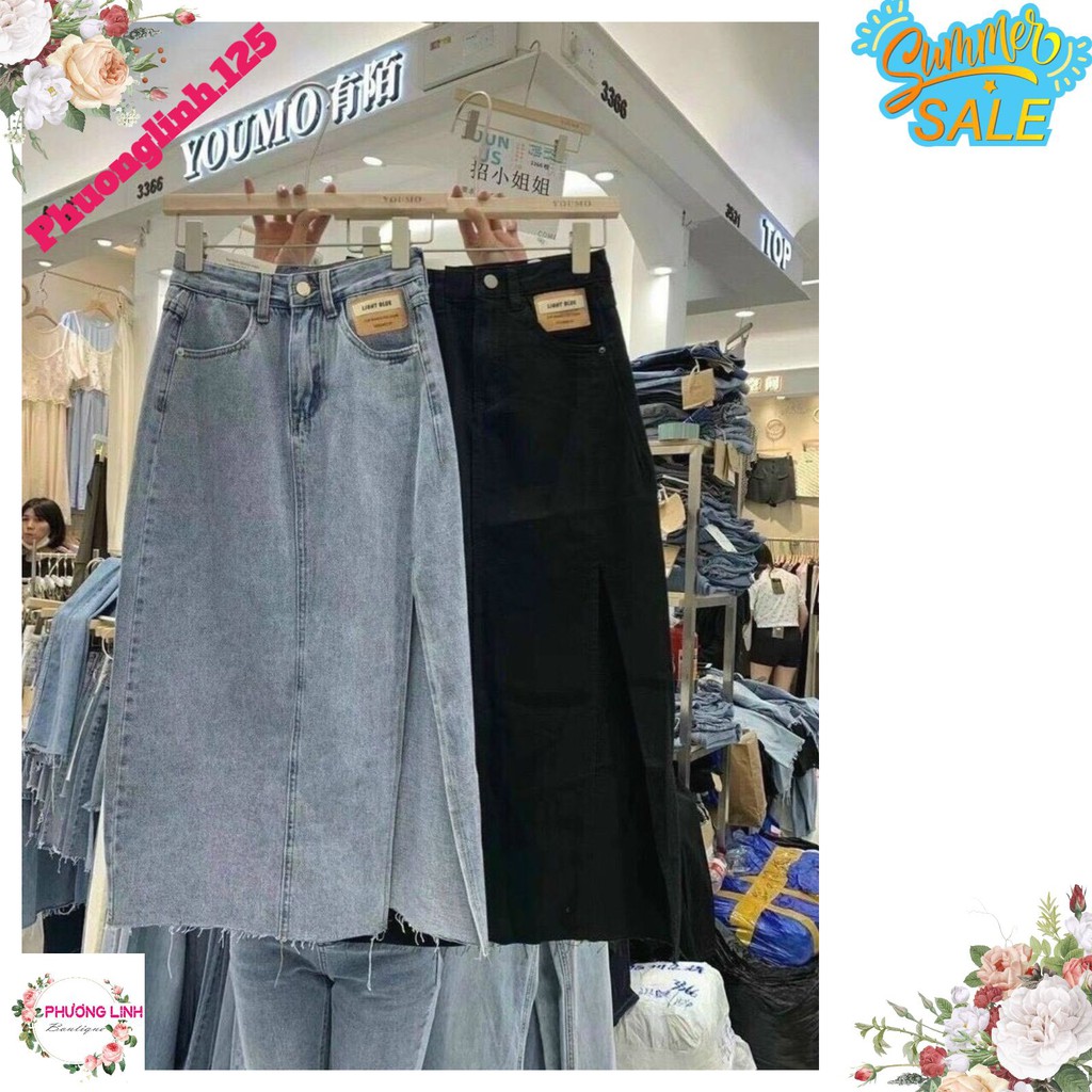 CHÂN VÁY JEAN GÂN XẺ ĐÙI 2M XANH/KHÓI | BigBuy360 - bigbuy360.vn