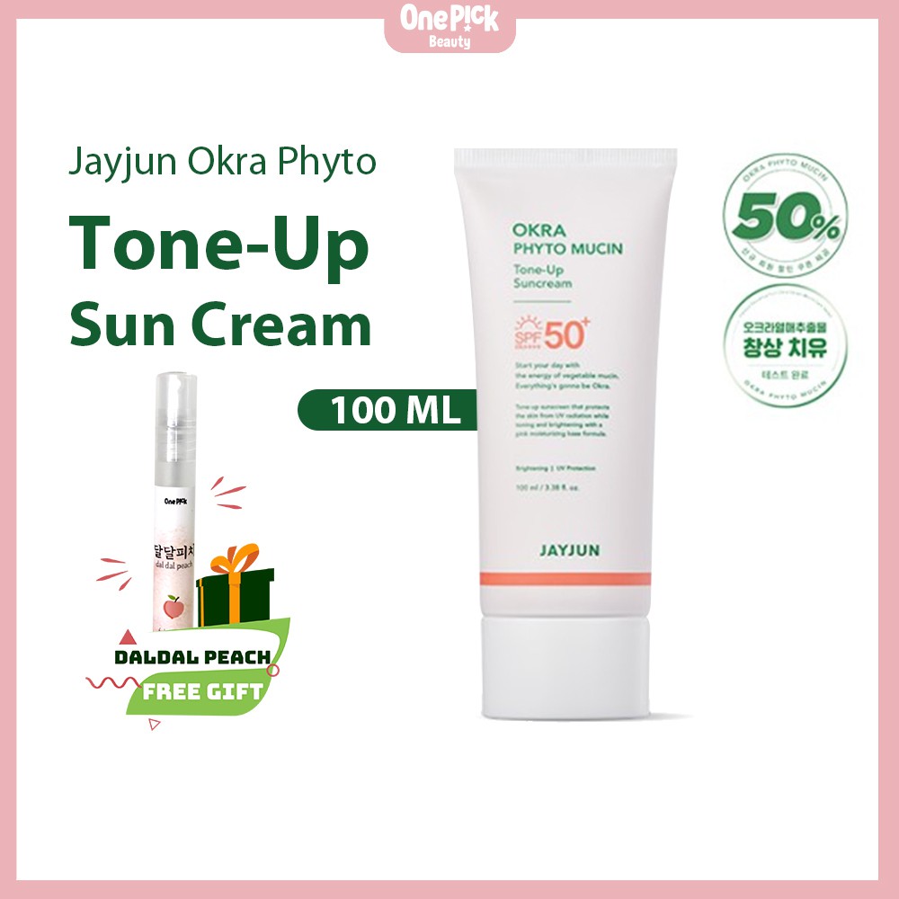 Kem chống nắng Jayjun Okra Phyto Tone-Up chống tia UV với SPF 50+, làm dịu, nâng tông và dưỡng ẩm không gây bết dính, bóng nhờn với thành phần hoàn toàn lành tính cho da nhạy cảm [JAYJUN OKRA PHYTO TONE-UP SUN CREAM 100ML]