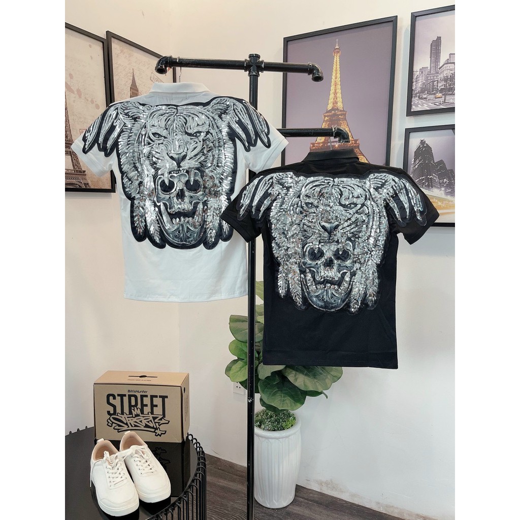 (CÓ VIDEO) Áo thun nam có cổ tay ngắn đính kim sa hổ full lưng AHFASHION vải cotton dày co dãn 4 chiều cao cấp | BigBuy360 - bigbuy360.vn