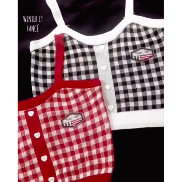 THE FANCE | Áo croptop 2 dây len dệt thêu logo US VILLA CAMI