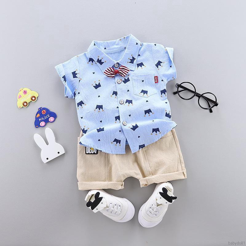 Bộ áo thun ngắn tay in hình vương miện + quần ngắn cho bé trai