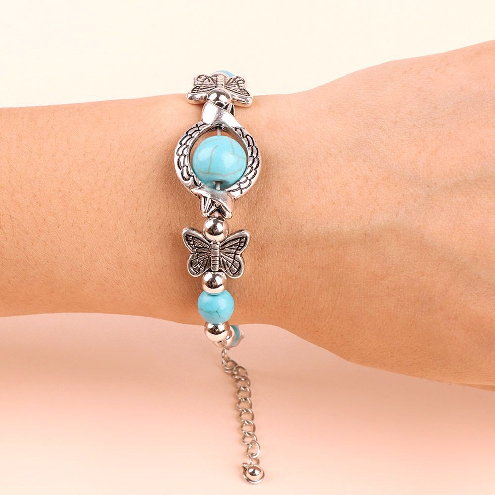 Vòng tay charm ngọc lam kiểu vintage thời trang cho nữ