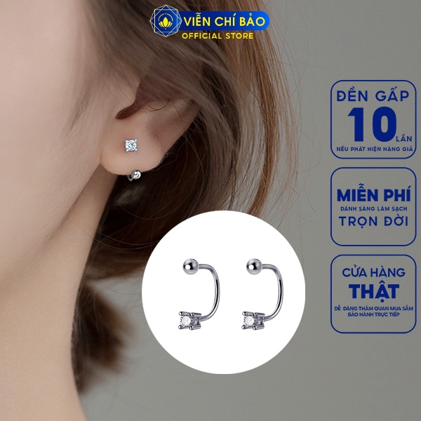 Bông tai bạc nữ chữ U đính đá chất liệu bạc 925 thời trang phụ kiện trang sức nữ thương hiệu Viễn Chí Bảo B400554