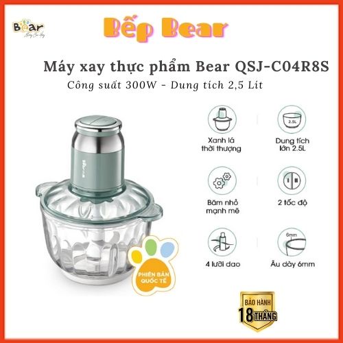 Máy xay thực phẩm Bear QSJ-C04R8S, Máy Xay Thịt, Xay Cua, Chính hãng bảo hành 18 tháng