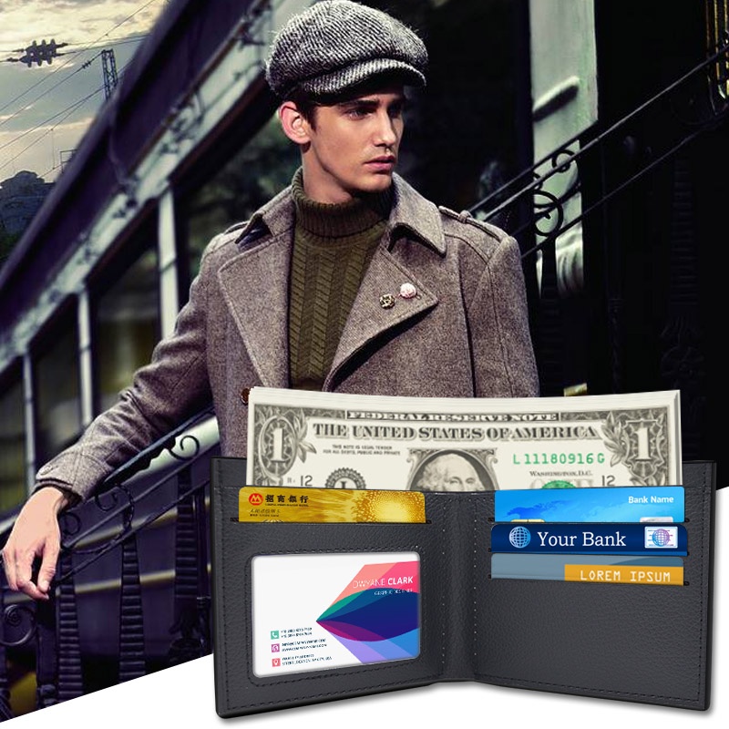 Ví nam da PU / Ví ngắn nam Cool Boys Ví đựng thẻ độc đáo giá rẻ - Màu đen