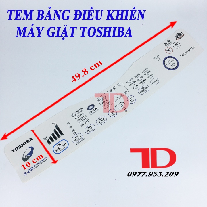 Tem bảng điều khiển Máy Giặt TOSHIBA DC1300 và DC1000, Tem mặt phím TOSHIBA DC1300 và DC1000