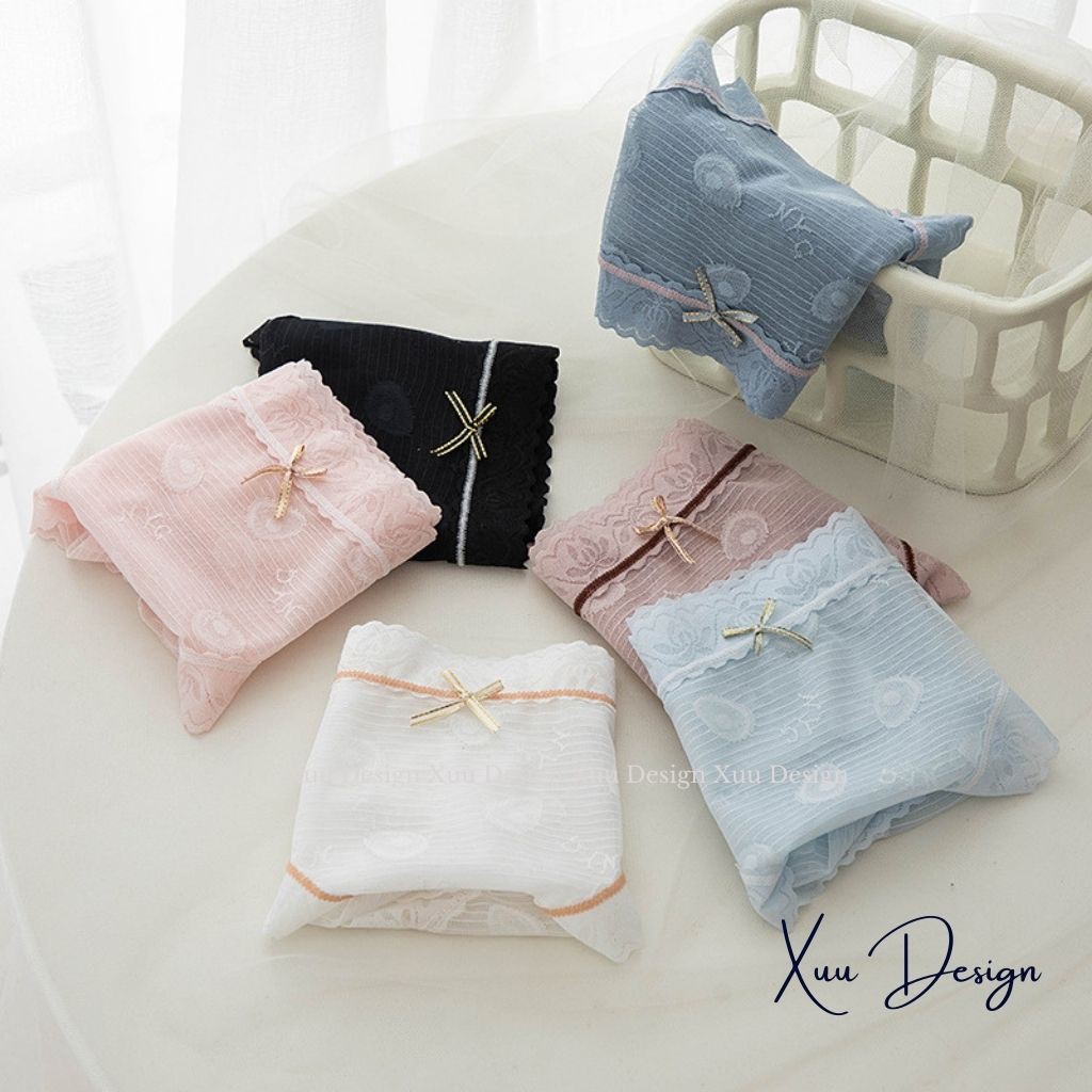 Quần lót nữ ren nơ họa tiết chìm thông thoáng tông màu trẻ trung ngọt ngào - WeXuu Design QC41