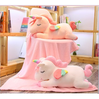 BỘ CHĂN GỐI VĂN PHÒNG 3IN1 (GẤU BÔNG CÓ MỀN) NGỰA UNICORN 50CM, MỀN 1M x 1.6M