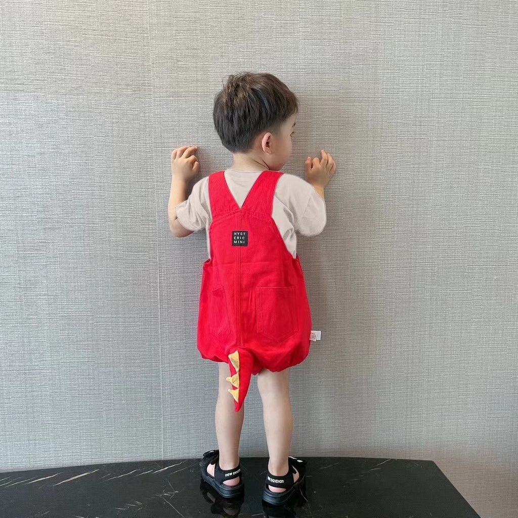 Set Áo Thun Ngắn Tay In Hình Khủng Long Hoạt Hình Và Quần Yếm Phong Cách Hàn Quốc Thời Trang Mùa Hè Cho Bé Gái