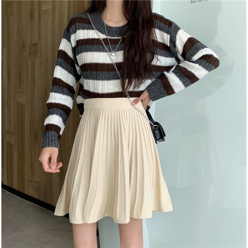 Chân váy Len Ngắn Xếp ly Dáng chữ A Lưng cao Màu trơn Ulzzang Hàn Quốc Chân váy Len Ngắn Cạp cao Thu Đông | BigBuy360 - bigbuy360.vn