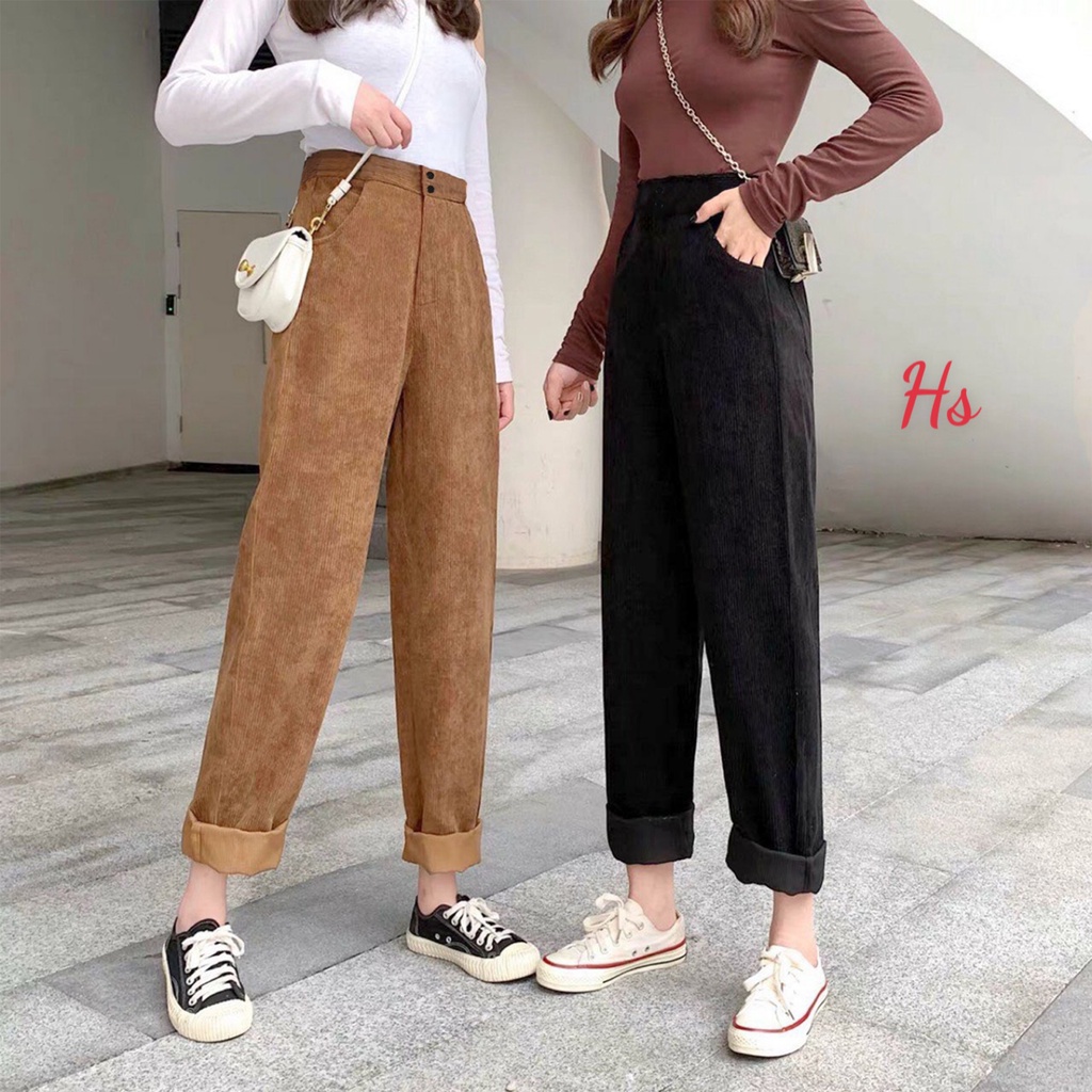 Quần Baggy Nhung Cài Cúc Hack Dáng Túi Hộp Đóng Cúc Unisex Wild Goute - Quần Suông Form Ống Rộng Vải Mịn Mã 846 | BigBuy360 - bigbuy360.vn
