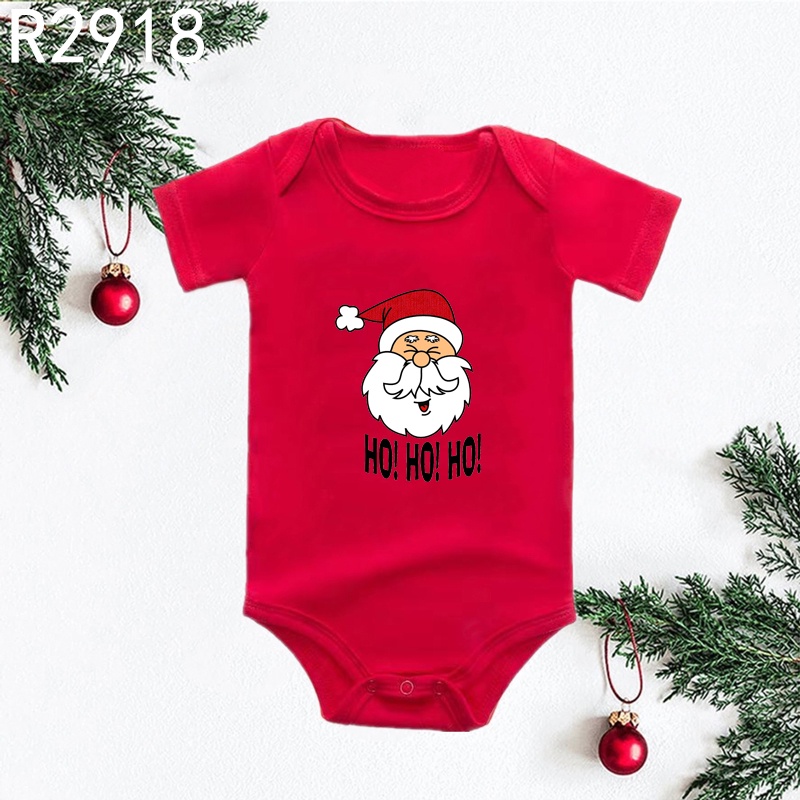 Bộ Áo Liền Quần cotton Tay Ngắn In Họa Tiết Ông Già Noel Màu Đỏ Thời Trang Cho Bé Sơ Sinh
