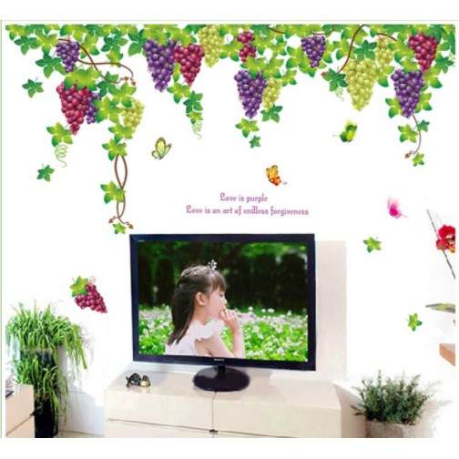 Decal dán tường chùm dây leo nho tím