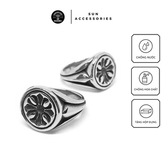 Nhẫn titan signet Chrome Heart tròn bản to - Mẫu N-36 - SUN ACCESSORIES