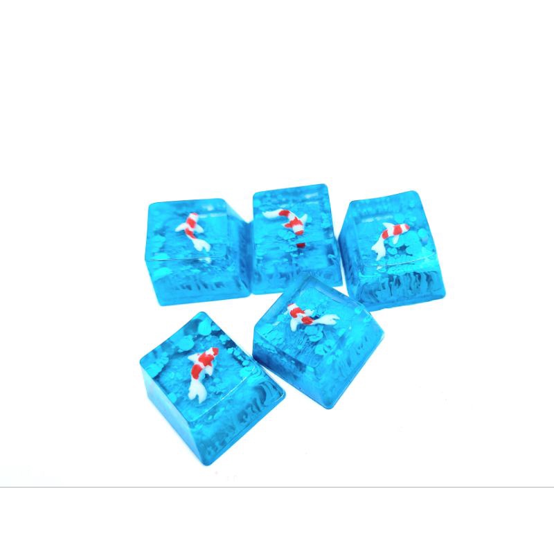 Keycap resin cá koi nhỏ tone xanh dương trang trí bàn phím cơ gaming