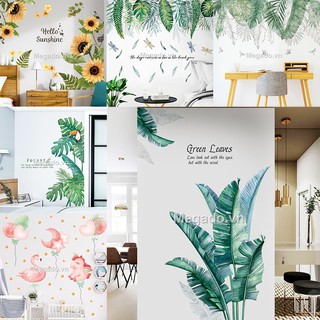 Decal dán tường lá cây, decal lá chuối dán tường mầu xanh [D15-1004]