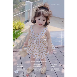 set đũi cổ yếm hoa nhí phối nơ xinh xắn- hàng thiết kế bé gái đi học đi chơi