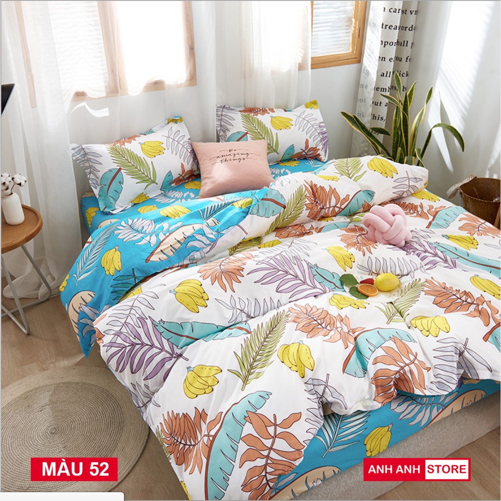 Bộ Vỏ Chăn Ga Gối Cotton Poly Hàn 4 món nhập khẩu, màu sắc tươi sáng, hoạ tiết sắc nét - ANHANHHOME