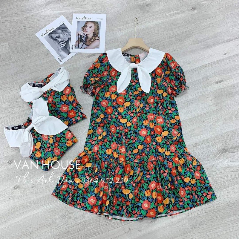 Váy hoa cổ nơ xinh