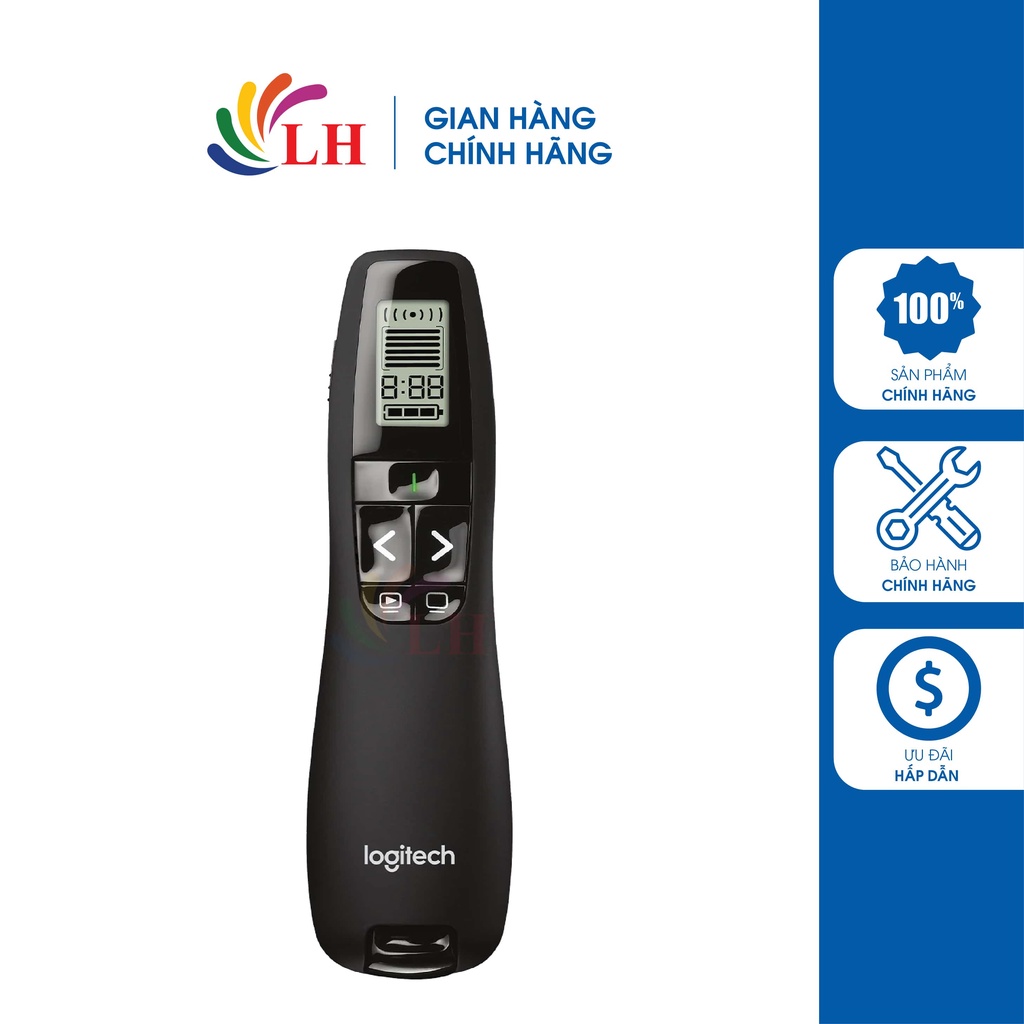 Bút trình chiếu Logitech R800 Laser Presentation Remote - Hàng chính hãng - Thiết bị không dây 2.4GHz, màn hình LCD
