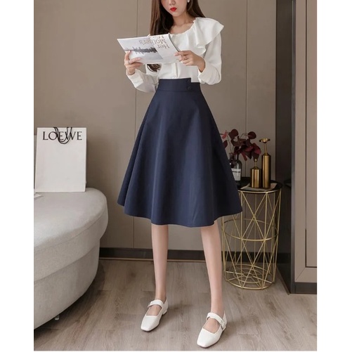 Chân váy xòe dáng dài công sở, Cạp lệch đính 2 khuy, dáng Midy thanh lịch, trẻ trung CV002