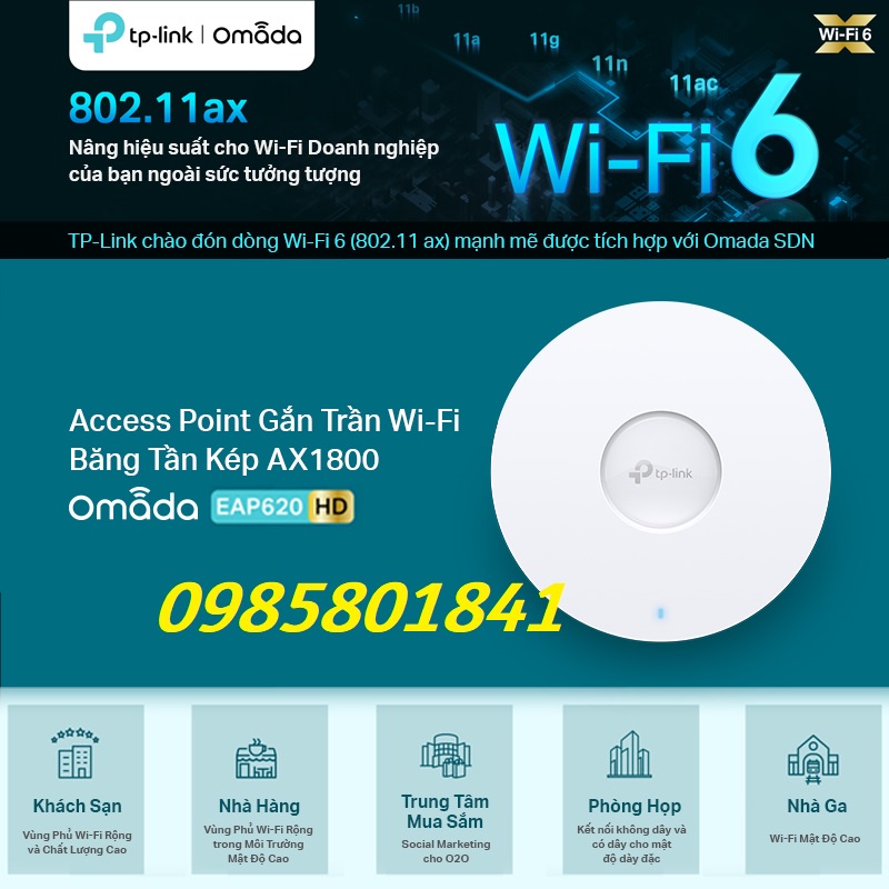 Thiết Bị Phát Sóng Wifi Access Point Gắn Trần TP-LINK EAP620 HD EAP610 Wifi 6 AX1800 Băng Tần Kép