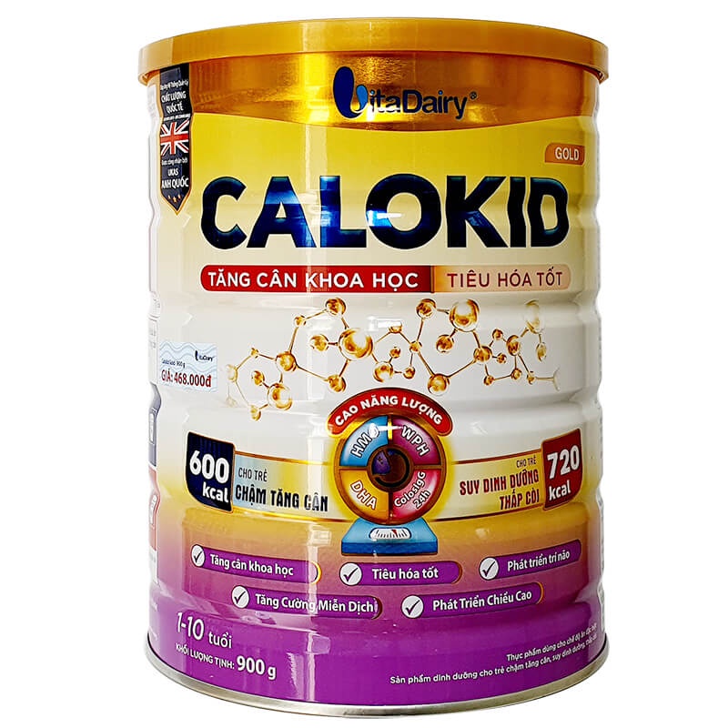 Lon 900g Sữa Bột Calokid gold 1+ Vitadairy bổ sung nguồn dinh dưỡng thiết yếu cho trẻ suy dinh dưỡng