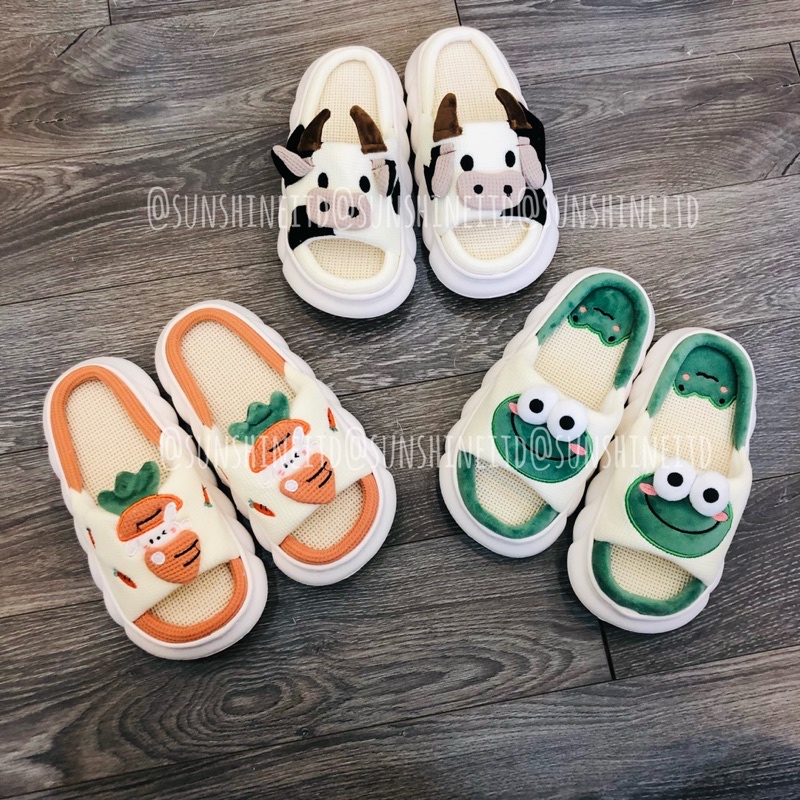 Dép Bông Quai Ngang Nhiều Hoạ Tiết Ếch Xanh Bò Sữa Phong Cách Ulzzang