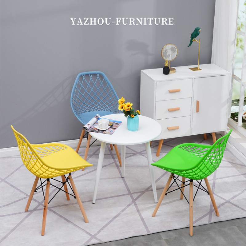 Ghế Eames Caro Chân Gỗ Cao Cấp Kiểu Dáng Sang Trọng - Ghế Cafe, Uống Trà Chân Gỗ Đan Thép, Lưng Dạng Lưới Caro Nhiều Màu